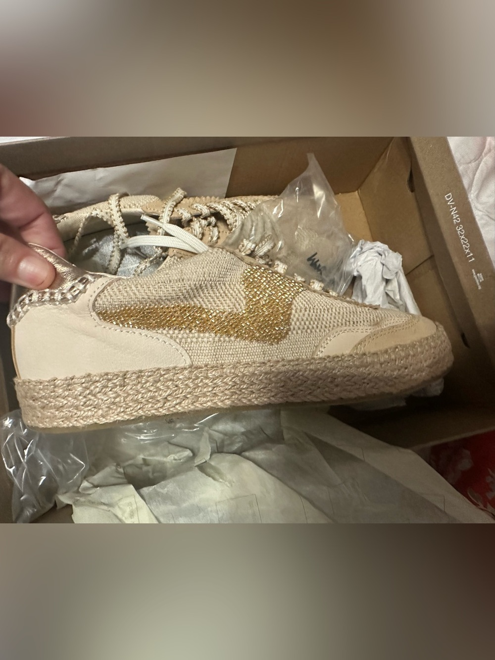 Dolce Vita Beige Espadrille Sneaker with Gold Chevron